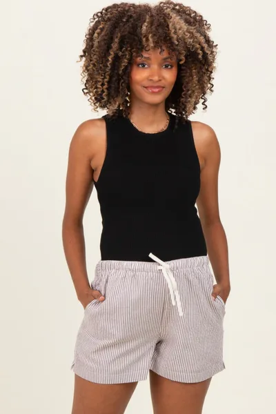PinkBlush Brown Striped Drawstring Maternity Shorts
