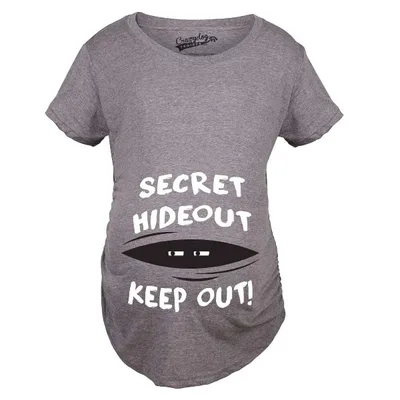 Target Maternity Secret Hideout Baby Peeking Maternity Shirt Funny Pregnancy Shirts - Crazy Dog Maternity T Shirt Gift for Mom to be Dark Grey S