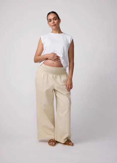 Ingrid & Isabel Porto Smocked Waist Linen Maternity Pant