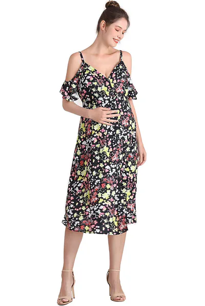 Kimi + Kai Kimi + Kai Maternity "Esme" Cold Shoulder Nursing Dress