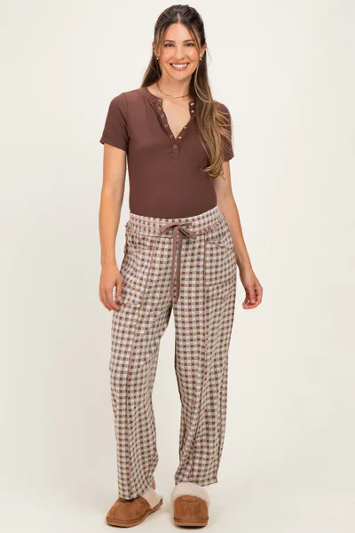 PinkBlush Mocha Gingham Barrel Leg Maternity Pants