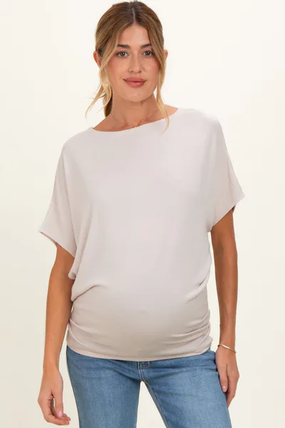 PinkBlush Sand Beige Dolman Sleeve Boat Neck Maternity Top