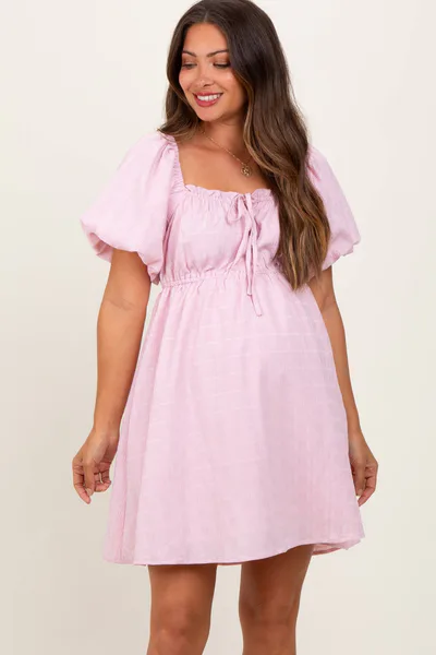 PinkBlush Pink Textured Bubble Sleeve Maternity Mini Dress