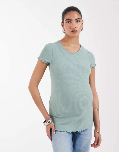 ASOS ONLY Maternity lettuce edge short sleeve top in sage
