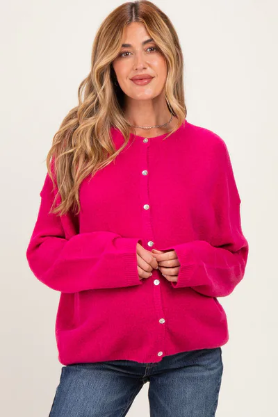 PinkBlush Raspberry Long Sleeve Crew Neck Maternity Cardigan