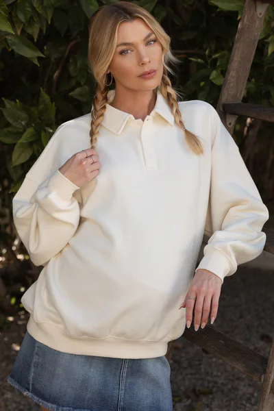 PinkBlush Cream Oversized Polo Maternity Pullover