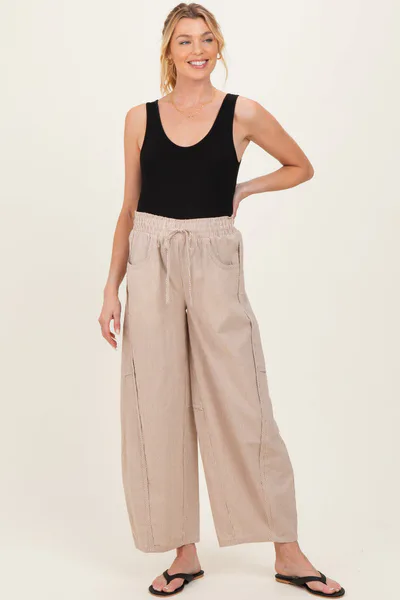 PinkBlush Camel Striped Cotton Barrel Leg Maternity Pants