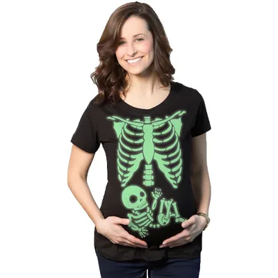 Target Maternity Skeleton Baby T Shirt Funny Cute Pregnancy Halloween Tee Announcement - Crazy Dog Maternity T Shirt For Halloween Season Black XXL