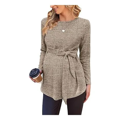 Target Ekouaer Women's Maternity Shirts Long Sleeve Pregnancy Tops Casual Ribbed Knit Winter Pregnant Blouses Brown L