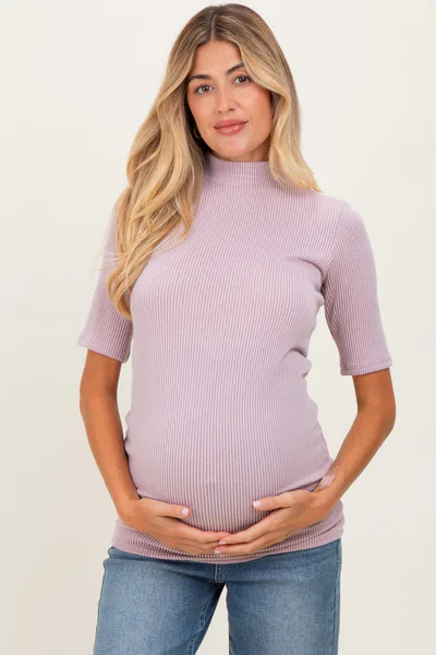 PinkBlush Mauve Soft Brushed Knit Mock Neck Maternity Top