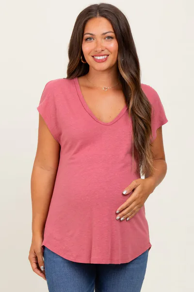 PinkBlush Coral V-Neck Maternity Top