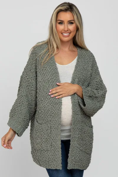 PinkBlush Olive Soft Popcorn Knit Maternity Cardigan