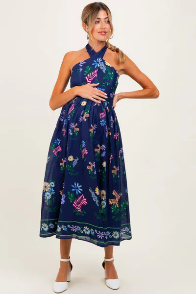 PinkBlush Navy Multi Floral Maternity Maxi Dress