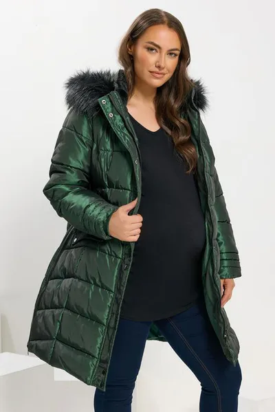 Yours Clothing BUMP IT UP Maternity Green Panelled Puffer Midi Coat
