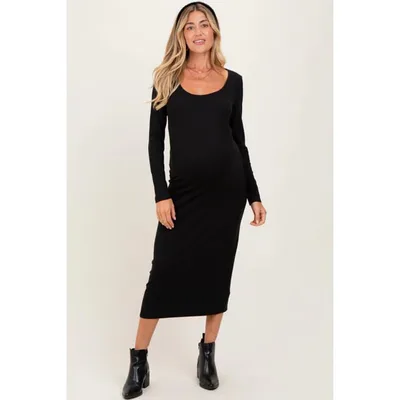 Target Pinkblush Black Scoop Neck Long Sleeve Maternity Midi Dress Large