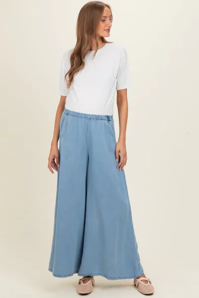 PinkBlush Light Denim Chambray Wide Leg Maternity Pants