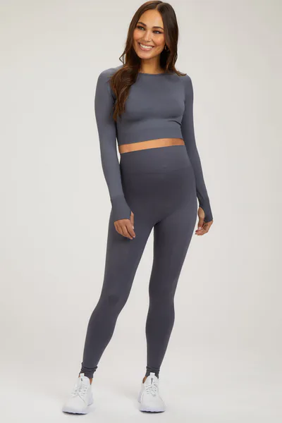 PinkBlush Grey Cropped Long Sleeve Maternity Active Set
