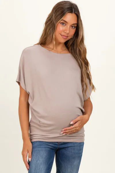 PinkBlush Ash Mocha Dolman Sleeve Boat Neck Maternity Top