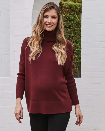 Angel Maternity All in One Maternity Reversible Knit Sweater Burgundy