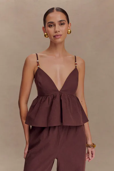 MESHKI Janayia Cotton Beaded Top - Dark Espresso