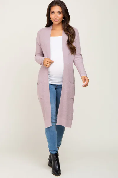 PinkBlush Mauve Open Front Long Maternity Cardigan