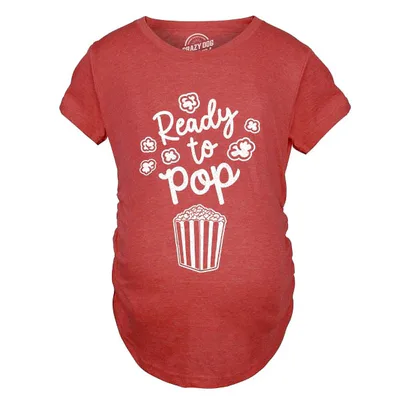 Target Ready to Pop Maternity T Shirt Funny Sarcastic Popcorn Joke Pregnancy Tee for Ladies - Crazy Dog Maternity T Shirt For Foodies Red XL