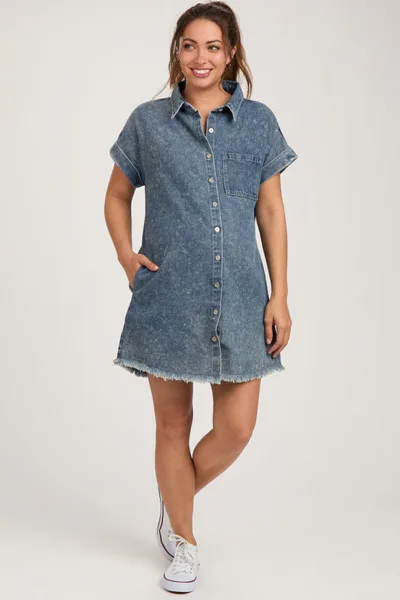 PinkBlush Blue Denim Button Up Maternity Dress