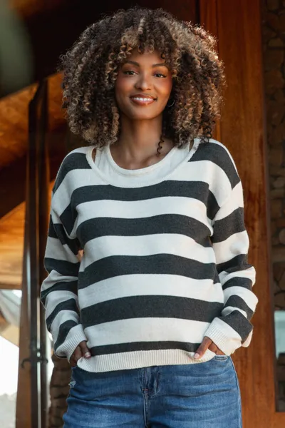 PinkBlush Charcoal Faux Layer Striped Knit Maternity Sweater