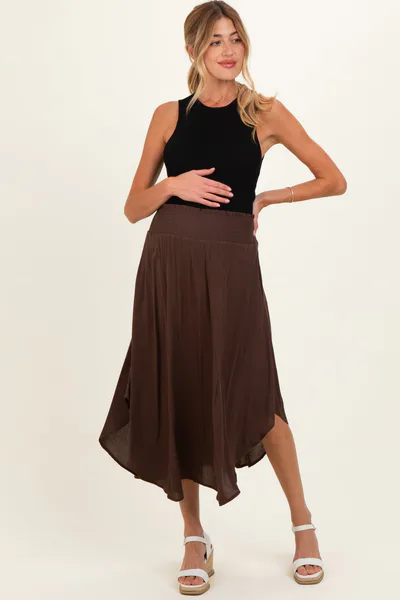 PinkBlush Chocolate Smocked Waist Rounded Hem Maternity Skirt