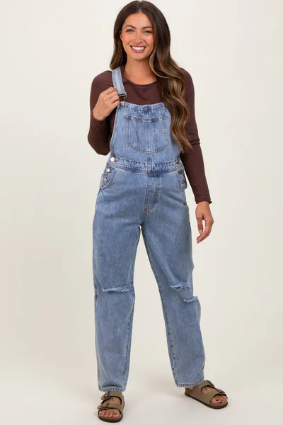 PinkBlush Blue Distressed Denim Maternity Overalls