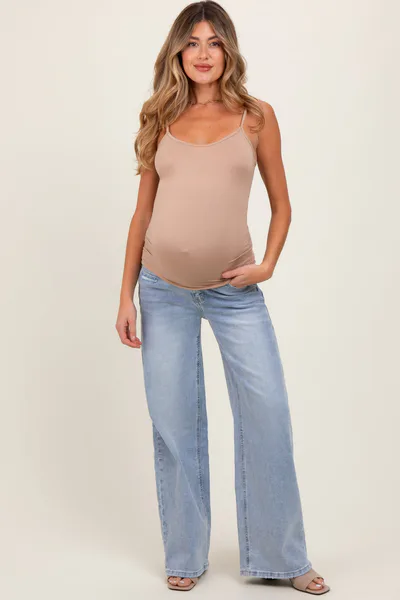 PinkBlush Light Blue Lightly Distressed Wide Leg Maternity Jeans