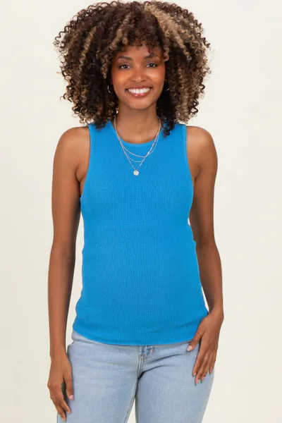 PinkBlush Aqua Ribbed Knit Maternity Tank Top