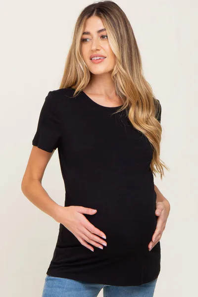 PinkBlush Black Basic Crew Neck Maternity Tee
