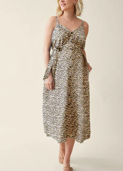 Ingrid & Isabel Printed Button Front Midi Maternity Dress