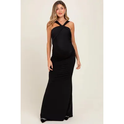 Target Pinkblush Black Twist Front Ruched Maternity Maxi Dress Small