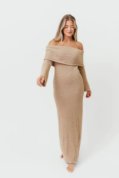 Worth Collective Nora Knit Maxi Dress in Tan - Bump Friendly