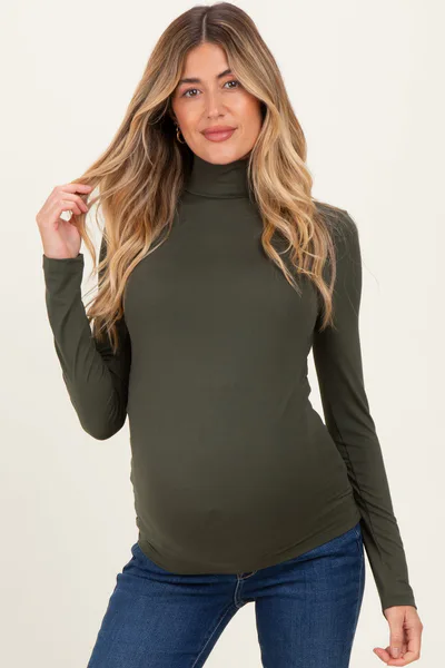 PinkBlush Olive Maternity Mock Neck Top