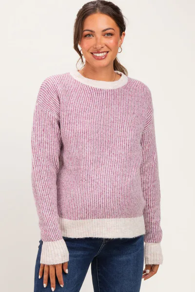PinkBlush Berry Two Tone Ribbed Maternity Sweater