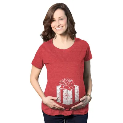 Target Maternity Belly Present Funny T shirts Christmas Pregnancy Announcement T shirt - Crazy Dog Maternity T Shirt Gift For Christmas Red L