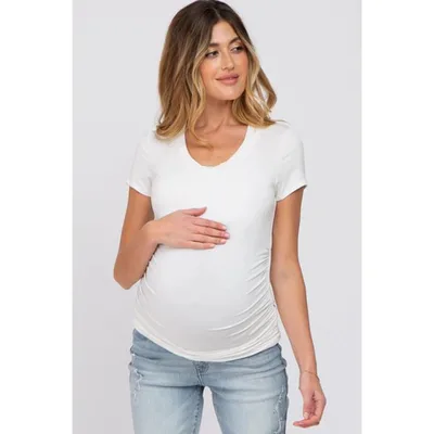 Target Pinkblush White Basic Short Sleeve Maternity Fitted Top Small