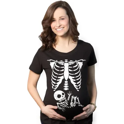 Target Maternity Skeleton Baby T Shirt Funny Cute Pregnancy Halloween Tee Announcement - Crazy Dog Maternity T Shirt For Halloween Season Black 3XL