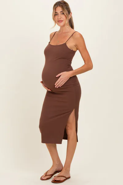 PinkBlush Chocolate Side Slit Fitted Maternity Tank Dress