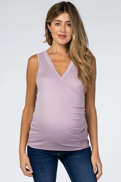 PinkBlush Lavender Crossover Ruched Maternity Nursing Tank