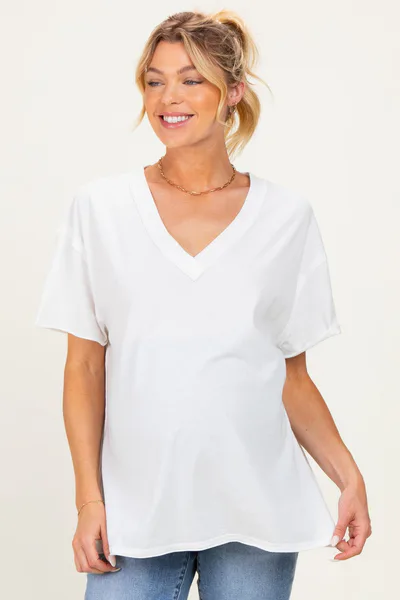 PinkBlush White Washed V-Neck Oversized Maternity Tee
