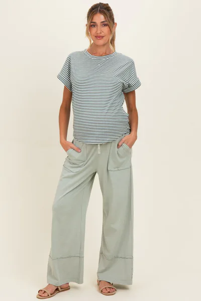 PinkBlush Mint Mineral Wash Wide Leg Ankle Maternity Pants