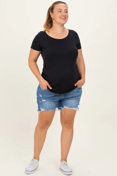 PinkBlush Blue Super Distressed Maternity Plus Jean Shorts