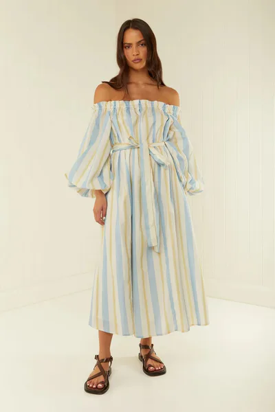 For The Creators Sicily Dress in Blue and Yellow Stripe