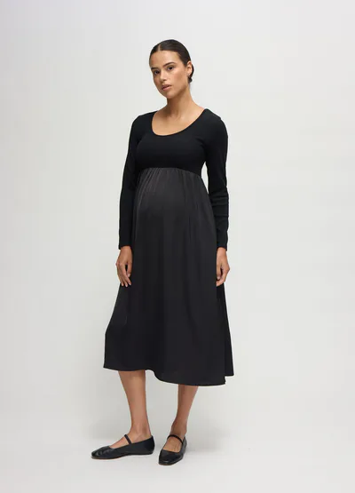 Ingrid & Isabel The Double Take Mixed Media Black Maternity Midi Dress