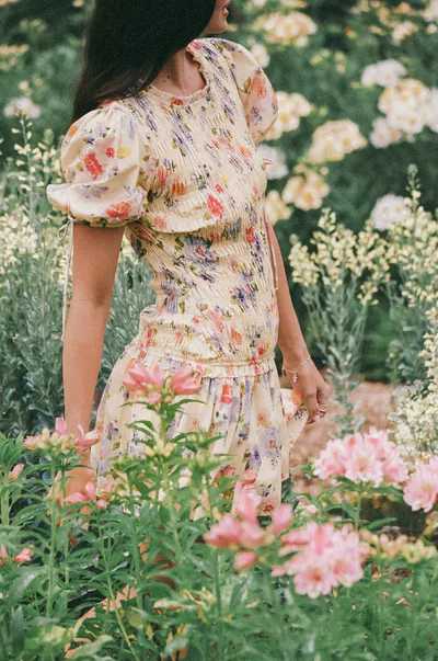 Petal & Pup Kaelyn Gather Mini Dress - Yellow Floral