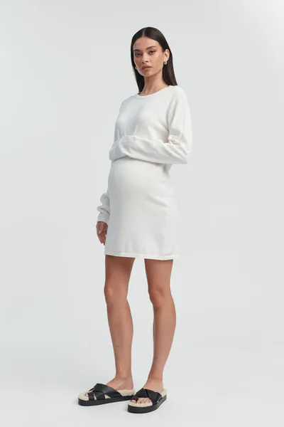 Legoe Heritage Lightweight Cotton Knit Mini Dress (Off White) - FINAL SALE